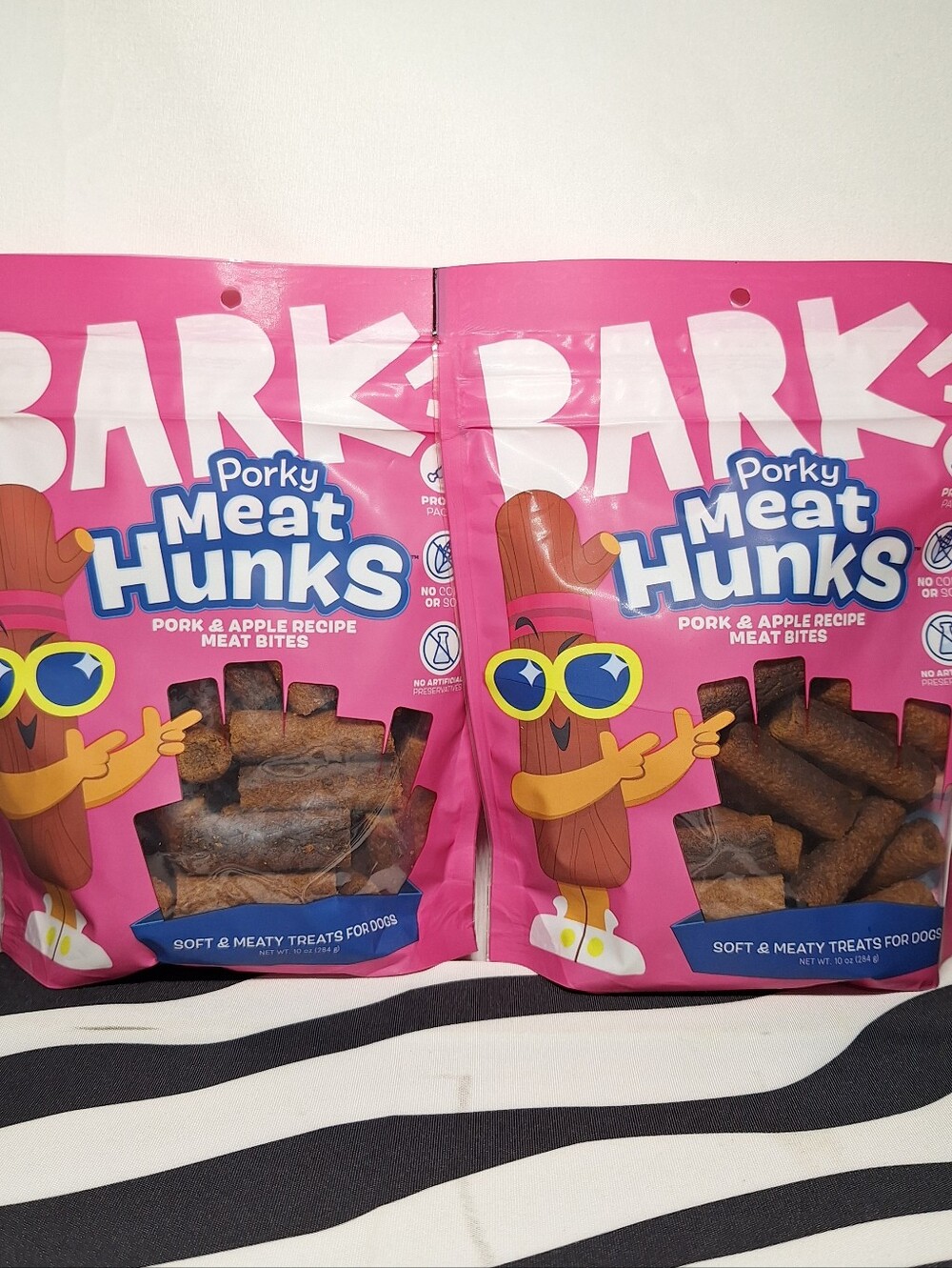 NWT Bark Porky Meat Hunks Dog Treats, 2 pack, 2× 10 Oz Bags